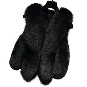 Fur Story Women's Fur Vest with Real Fox Fur Thick Warm Vest Sleeveless V Neck