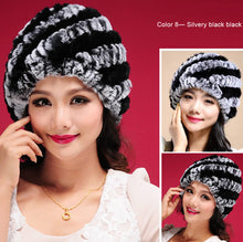 Load image into Gallery viewer, Women Knitted Real REX Rabbit Fur Hat Skullies Beanie Headgear 060108