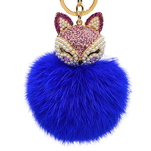 Fur Story 16822 Real Rex Rabbit Fur Pompom Ball Car Key Chain Handbag Key Rings