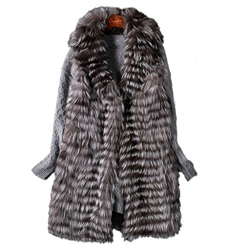 Fur Story Women's Long Fur Vest with Real Fox Fur Thick Warm Vest Sleeveless V Neck