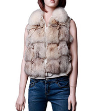 Load image into Gallery viewer, Fur Story Women&#39;s Real Fox Fur Vest with Fox Fur Collar Thick Warm Vest Sleeveless