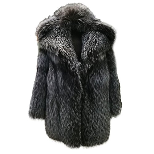 Fur Story 16193B Women's Middle Long Real Fox Fur Coat with Fur Trim Hood