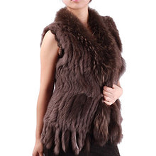 Load image into Gallery viewer, fur story Women's Real Rabbit Fur Vest with Raccoon Fur Collor Solid Color Winter Warm Fur Vest