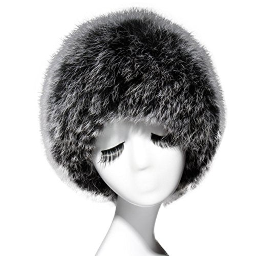 Fur Story 15663 Women's Knitted Real Puff Fox Fur Beanie Hat Skull Cap