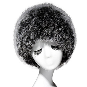 Fur Story 15663 Women's Knitted Real Puff Fox Fur Beanie Hat Skull Cap