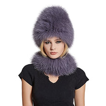 Load image into Gallery viewer, Fur Story FS17613 Women&#39;s Real Fox Fur Skullies Beanie Hat Scarf Set Elastic Warm Winter Hats Women