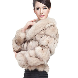 Women's Genuine Fox Fur Coat for Winter Thick Warm Fur Jacket(Beige,4)