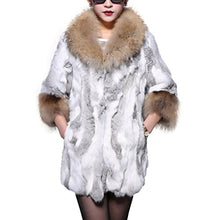 Load image into Gallery viewer, fur story Women&#39;s Long Real Rabbit Fur Coat Raccoon Fur Collar