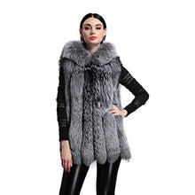 Load image into Gallery viewer, fur story Women&#39;s Long Real Fox Fur Vest with Hood Thick Warm Vest Sleeveless O Neck Length 75CM