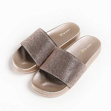 Load image into Gallery viewer, Fur Story Women&#39;s Slides Glitter Rhinestone Black Gold Silver Sandals (Low Gold )