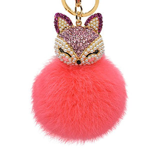 Fur Story 16822 Real Rex Rabbit Fur Pompom Ball Car Key Chain Handbag Key Rings