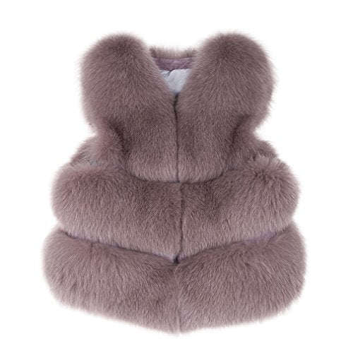 fur story Women's Fur Vest with Real Fox Fur Thick Warm Vest Sleeveless V Neck