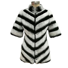 Load image into Gallery viewer, Fur Story Women&#39;s Middle Long Fur Coat with Real Rex Rabbit Fur Thick Warm Slim Coat Zip Half Sleeve Stand up Collar