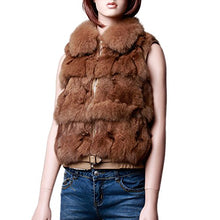 Load image into Gallery viewer, Fur Story Women&#39;s Real Fox Fur Vest with Fox Fur Collar Thick Warm Vest Sleeveless