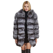 Load image into Gallery viewer, fur story Women&#39;s Long Genuine Fox Fur Coat with Hood Thick Warm Coat Full Sleeve O Neck