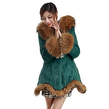 Load image into Gallery viewer, fur story Women&#39;s Long Real Rabbit/Raccoon Fur Coat with Fur Hood Cuff and Hem Full Sleeve