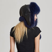 Load image into Gallery viewer, Women&#39;s Fur Trapper Hat with Sheepskin Earflap Bomber Hat Men&#39;s Winter Fur Hat(Blue)