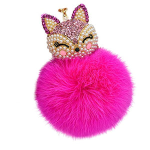 Fur Story 16822 Real Rex Rabbit Fur Pompom Ball Car Key Chain Handbag Key Rings