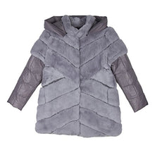Load image into Gallery viewer, Fur Story Women&#39;s Long Real Rex Rabbit Fur Coat with Genuine Sheep Leather Full Sleeve O Neck