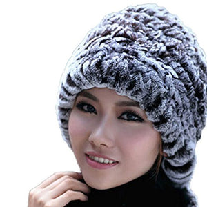 Fur Story Women's Fur Hat with Real Rex Rabbit Fur Thick Warm Winter Hat with Fur Tassels