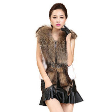 Load image into Gallery viewer, Fur Story Women&#39;s Short Real Rabbit Fur Vest with Raccoon Fur Collar