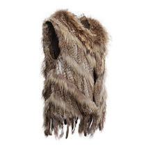 Load image into Gallery viewer, fur story Women&#39;s Knitted Real Rabbit Fur Vest with Raccoon Fur Collar Thick Warm Vest Sleeveless
