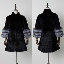 Load image into Gallery viewer, Women&#39;s Genuine Rabbit Fur Coat with Fox Fur Cuffs Warm Winter Coat