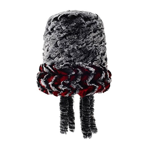 Fur Story Women's Fur Hat with Real Rex Rabbit Fur Thick Warm Winter Hat with Fur Tassels