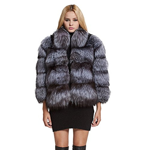 fur story Women's Genuine Fox Fur Coat Warm Coat Nine Points Sleeve Stand up Collar