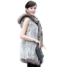 Load image into Gallery viewer, fur story 15272 Women&#39;s Knitted Real Long Rabbit Fur Vest with Fur Collor and Placket