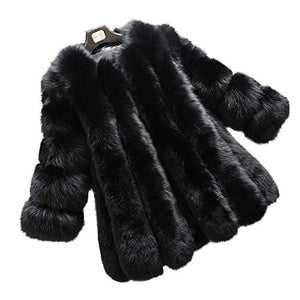 fur story Women's Real Fox Coat 3/4 Sleeve Leather Joint