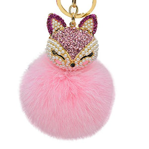 Fur Story 16822 Real Rex Rabbit Fur Pompom Ball Car Key Chain Handbag Key Rings