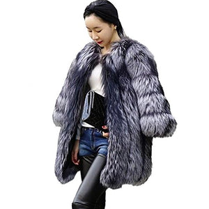 fur story Women's Real Fox Coat 3/4 Sleeve Leather Joint