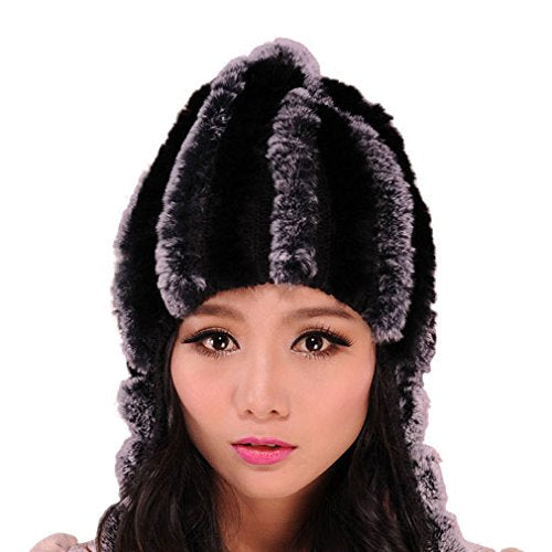 Fur Story Women's Real Rex Rabbit Fur Hat Thick Warm Winter Hat with Fur Tassels Headgear