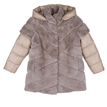 Load image into Gallery viewer, Fur Story Women&#39;s Long Real Rex Rabbit Fur Coat with Genuine Sheep Leather Full Sleeve O Neck