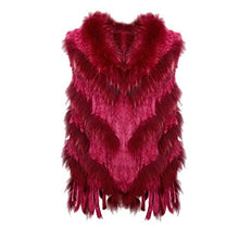 Load image into Gallery viewer, fur story Women&#39;s Knitted Real Rabbit Fur Vest with Raccoon Fur Collar Thick Warm Vest Sleeveless
