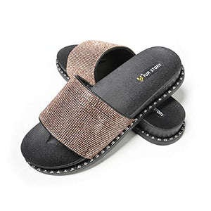 Fur Story FS19S04 Women's Slides Rhinestone Glitter Platform Sandals Female Black Gold