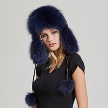 Load image into Gallery viewer, Women&#39;s Fur Trapper Hat with Sheepskin Earflap Bomber Hat Men&#39;s Winter Fur Hat(Blue)