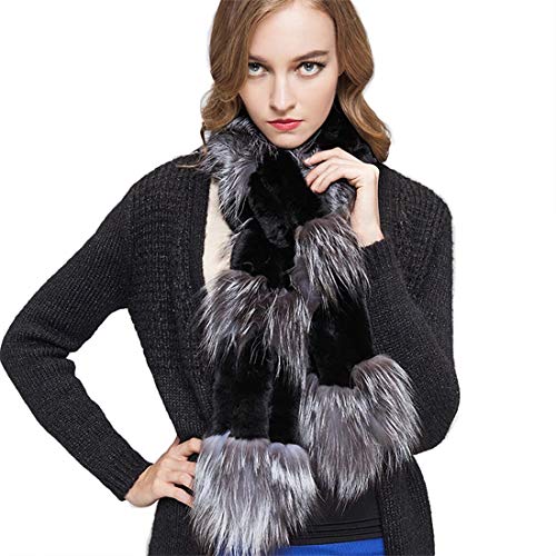 Women's Rex Rabbit Fur Scarf Ladies Winter Warm Knitted Flowers Crochet Fashion Scarf Scarves for Women Men Fur Story FS19502