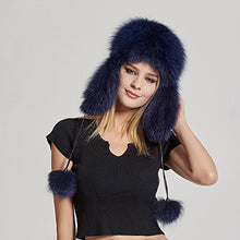 Load image into Gallery viewer, Women&#39;s Fur Trapper Hat with Sheepskin Earflap Bomber Hat Men&#39;s Winter Fur Hat(Blue)