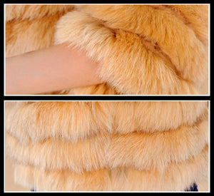 Women's Short Natural Fox Fur Coat with Three Quarter Sleeve
