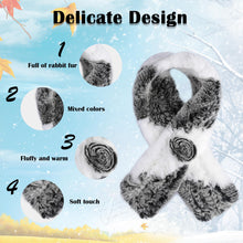 Load image into Gallery viewer, Women&#39;s Rex Rabbit Fur Scarf Ladies Flowers Crochet Winter Warm Knitted Fashion Scarf Scarves for Women