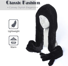Load image into Gallery viewer, Fur Hooded Scarf Hat Scarves Hood Scarf Beanie For Women Head Neck Warmer Winter With Rabbit Fur