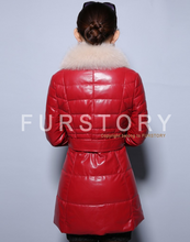 Load image into Gallery viewer, Genuine Leather Coat Down Jacket Luxury Fox Fur Collar Women Overcoat