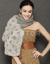 Load image into Gallery viewer, Real Knitted REX Rabbit Fur Scarf Beautiful Long Wrap Cape Shawl Neck Warmer Patches Color Top Quality FS15505