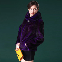 Load image into Gallery viewer, Natural Mink Fur Coat Big Fur Collar Full Pelt Whole Leather Fur Overcoat