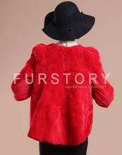 Load image into Gallery viewer, Women&#39;s Natural Rex Rabbit Fur Coat with Big Skirt Hem Half Sleeve