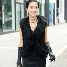 Load image into Gallery viewer, Natural Rabbit Fur Vest with Lamb Wool Fur Collar Hand Knit Vest Coat Jacket Shawl 6colors