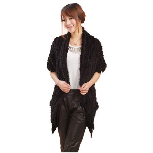 Women's Long Knitted Natural Rabbit  Fur Cardigan Fashion Casual Real Fur Coat