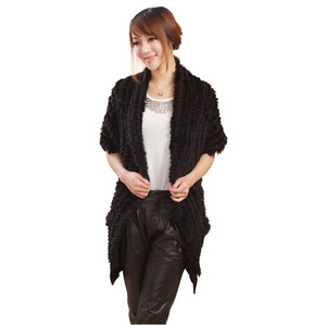 Women's Long Knitted Natural Rabbit  Fur Cardigan Fashion Casual Real Fur Coat